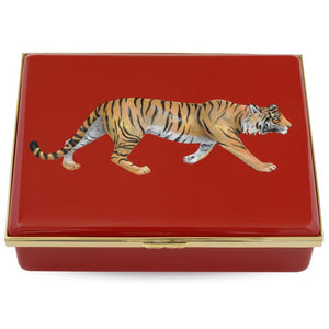 Halcyon Days MW Tiger - Red - Leather Lined Enamel Box
