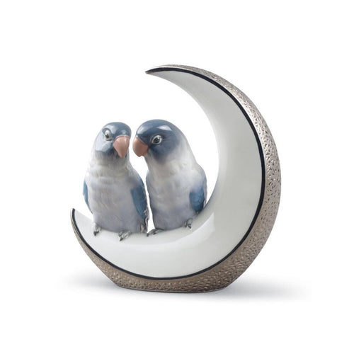 Lladro Fly Me to The Moon Birds Figurine - Silver Lustre