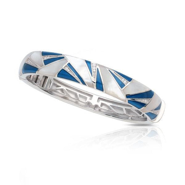 Load image into Gallery viewer, Belle Etoile Lumina Bangle - White Mother-of-Pearl &amp; Sea-Blue
