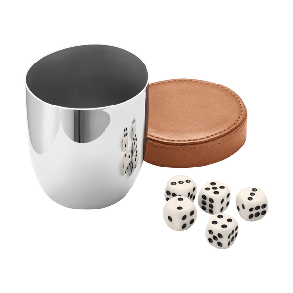 Load image into Gallery viewer, Georg Jensen Sky Dice Travel Cup &amp; 5 Dice, Leather &amp; Stainless Steel
