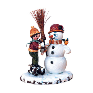 Hubrig Volkskunst Winter Children - Boy with Snowman Figurine