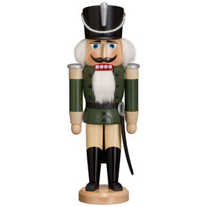 Seiffener Volkskunst Hussar Green Soft Colored 14.6" Nutcracker