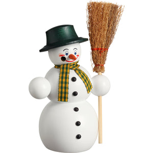 Seiffener Volkskunst Snowman With Besom 6.3" Incense Smoker