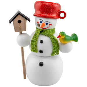Seiffener Volkskunst Snowman With Birdhouse 5.9" Incense Smoker