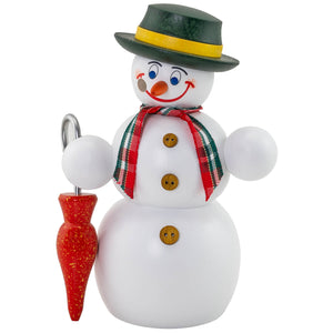 Seiffener Volkskunst Snowman With Umbrella 5.9" Incense Smoker