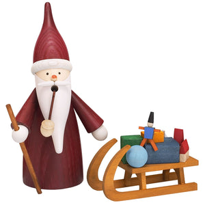 Seiffener Volkskunst Santa Gnome With Sleigh 6.3" Incense Smoker