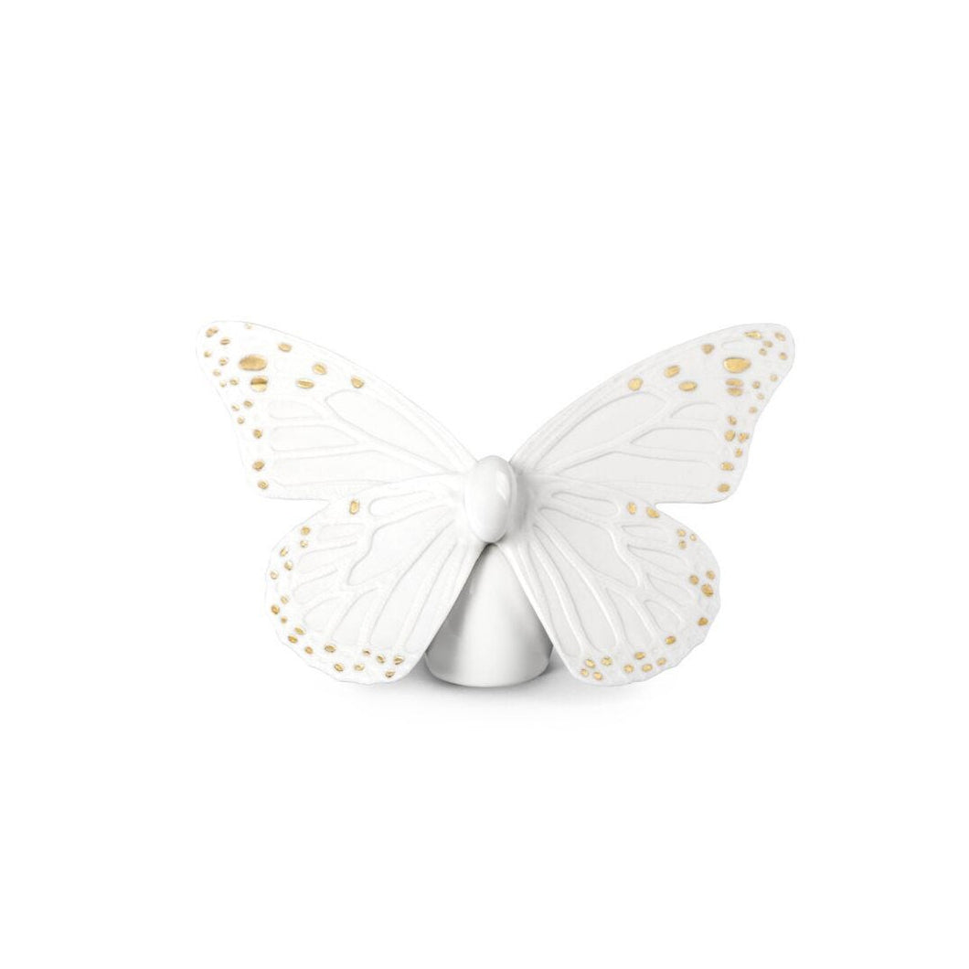 Lladro Butterfly Figurine - Golden Luster & White