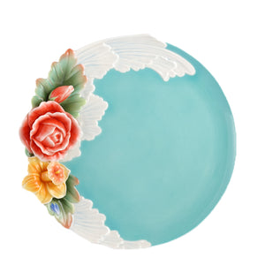 Franz Porcelain Versailles Garden-Rose Design Sculptured Porcelain Dessert Plate