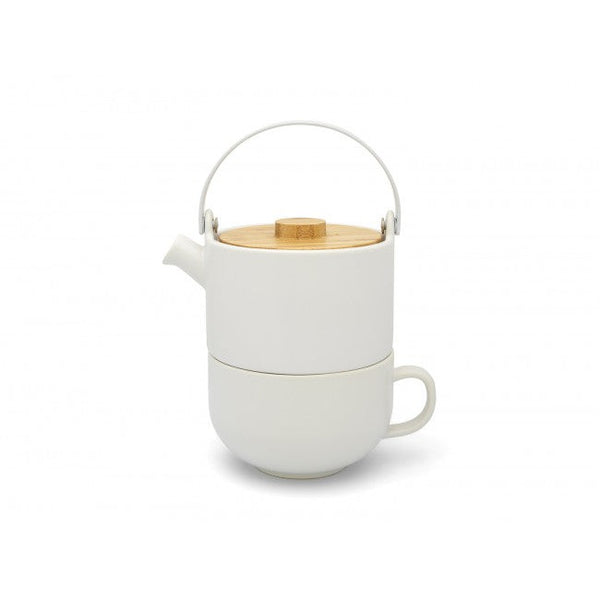 Load image into Gallery viewer, Bredemeijer 17 fl oz Tea for One White Umea Ceramic Bamboo Lid
