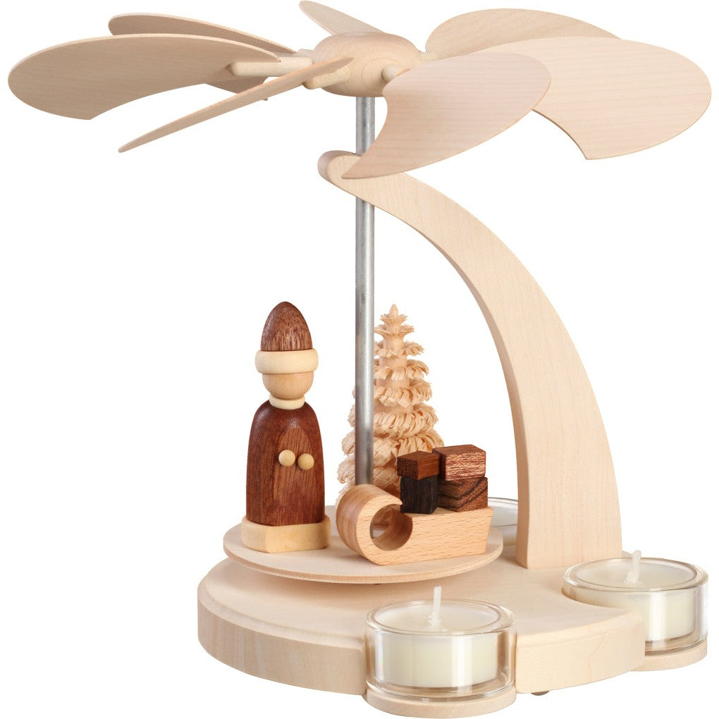 Seiffener Volkskunst Arch Pyramid, Small, Santa With Sleigh, Natural 7.1