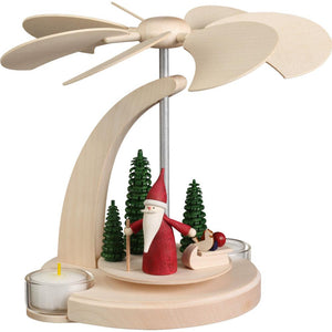 Seiffener Volkskunst Arch Pyramid Small Santa Gnome With Sleigh 7.1" Pyramid