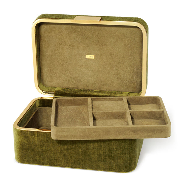 Load image into Gallery viewer, AERIN Beauvais Velvet Jewelry Box - Moss
