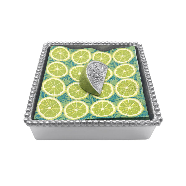 Load image into Gallery viewer, Mariposa Green Lime Wedge (1767) Beaded Napkin Box Set
