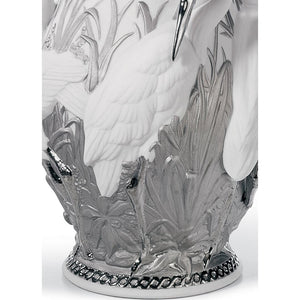 Lladro Herons' Realm Vase - Silver Lustre