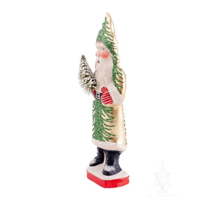 Vaillancourt Folk Art - Gold Coat Santa with Tree Chalkware Figurine
