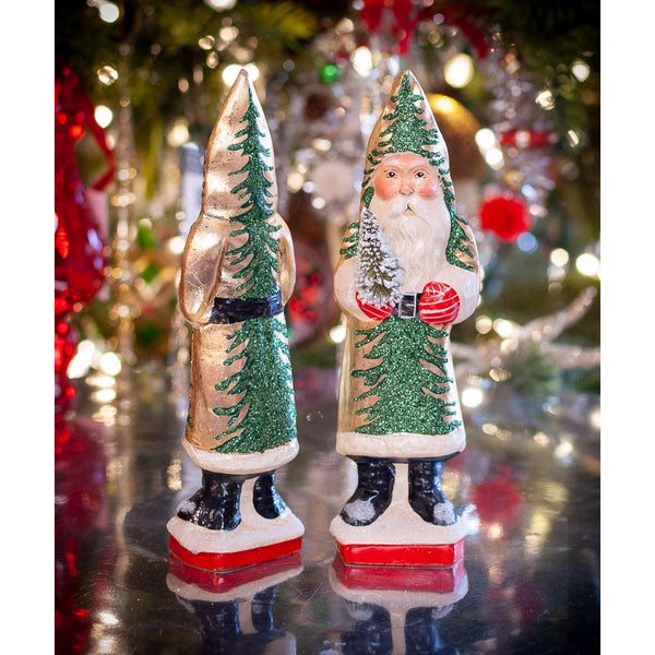 Load image into Gallery viewer, Vaillancourt Folk Art - Gold Coat Santa with Tree Chalkware Figurine
