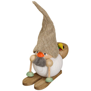 Seiffener Volkskunst Forest Gnome Skiing 7.5" Ball-Shaped Incense Smoker