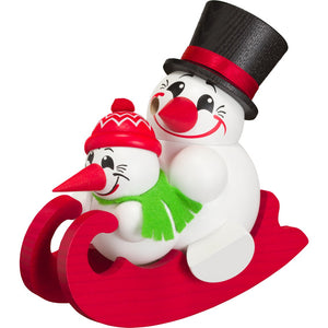 Seiffener Volkskunst Cool-Men On Two Seater Sleigh 4.7" Ball-Shaped Incense Smoker