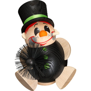 Seiffener Volkskunst Chimney Sweep With Brush 4.7" Ball-Shaped Incense Smoker