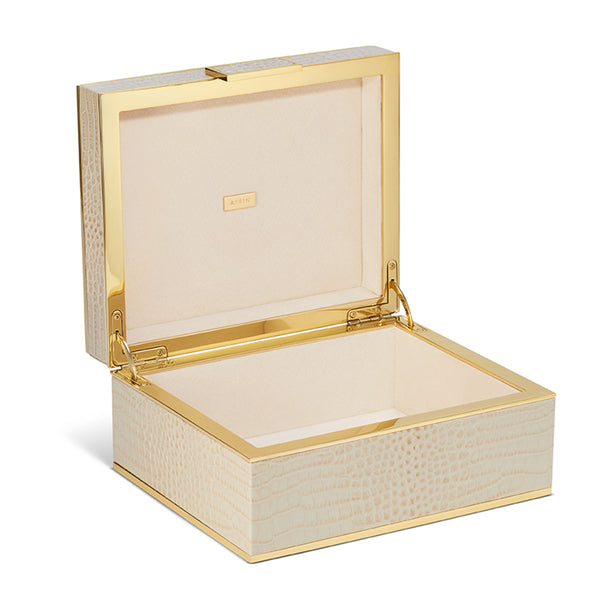 Load image into Gallery viewer, AERIN Classic Croc Leather Small Jewelry Box - Fawn
