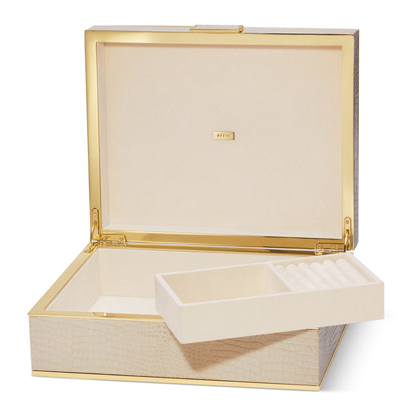 Load image into Gallery viewer, AERIN Classic Croc Leather Large Jewelry Box - Fawn
