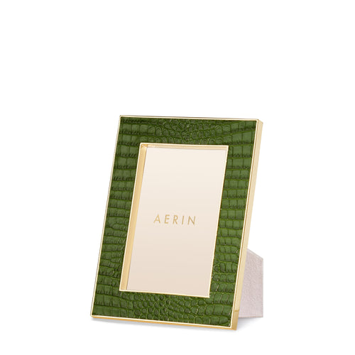 AERIN Classic Croc Leather 4x6 Frame - Verde