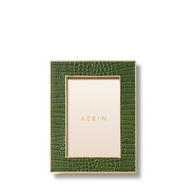 Load image into Gallery viewer, AERIN Classic Croc Leather 4x6 Frame - Verde
