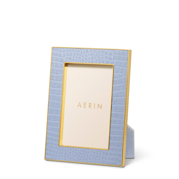 Load image into Gallery viewer, AERIN Classic Croc Leather 4x6 Frame - Hydrangea Blue
