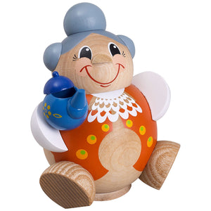 Seiffener Volkskunst Grandma With Teapot 4.3" Ball-Shaped Incense Smoker