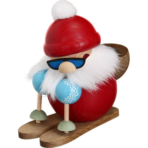 Seiffener Volkskunst Santa Claus Skiing 5.9" Ball-Shaped Incense Smoker