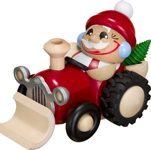 Seiffener Volkskunst Santa Claus On Tractor 4.3" Ball-Shaped Incense Smoker