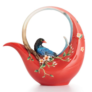 Franz Porcelain Joyful Magpie Design Sculptured Porcelain Teapot