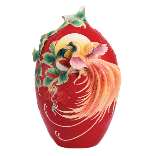 Franz Porcelain Everlasting Temptation Of Love Bird Of Paradise Design Sculptured Porcelain Vase