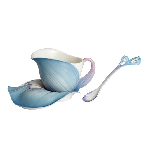 Franz Porcelain Blooming Bluebonnets Collection Sculptured Porcelain Cup & Saucer/Spoon Set
