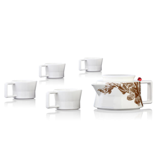 Liuli Tableware, Tea Set, Bone China, A Leisurely Drop of Red