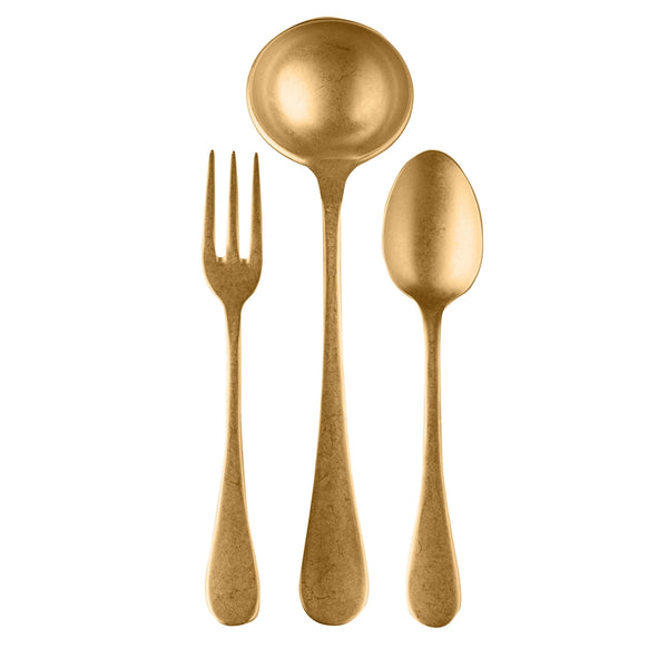 Load image into Gallery viewer, Mepra 3 Pcs Serving Set (Fork Spoon And Ladle) Vintage Oro
