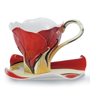 Franz Porcelain Franz And The City Rose Flower Design Sculp. Porc. Cup & Saucer/Spoon Set