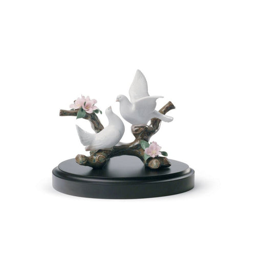 Lladro Doves on A Cherry Tree Figurine