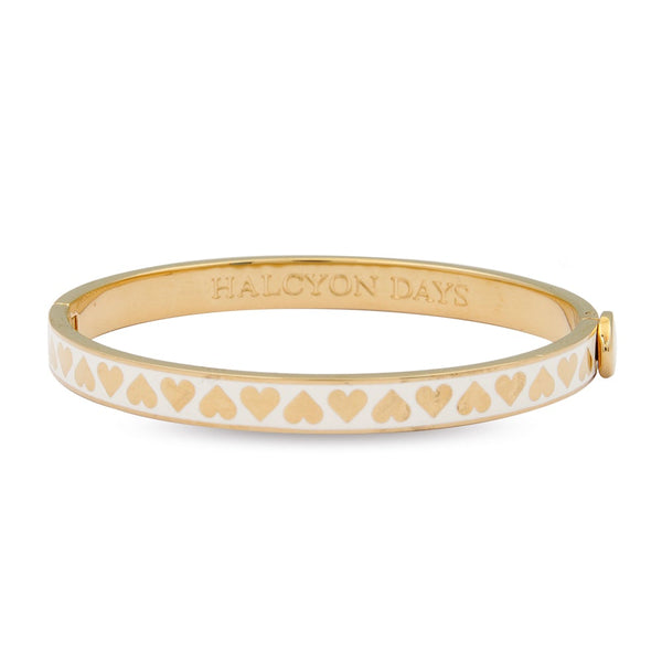 Load image into Gallery viewer, Halcyon Days &quot;Skinny Heart Cream &amp; Gold&quot; Bangle
