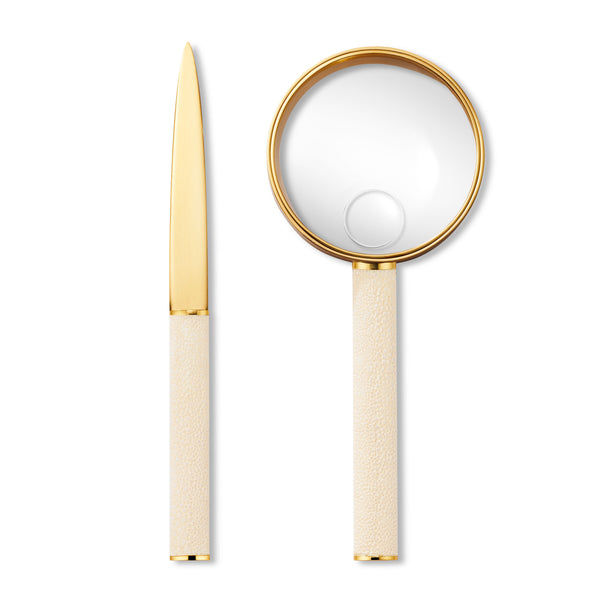 Load image into Gallery viewer, AERIN Shagreen Magnifying Glass And Letter Opener Set - Cream
