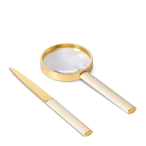 AERIN Shagreen Magnifying Glass And Letter Opener Set - Cream