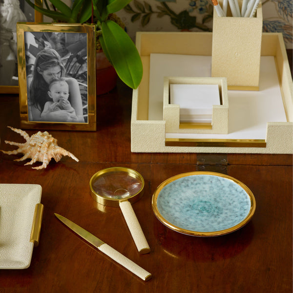 Load image into Gallery viewer, AERIN Shagreen Magnifying Glass And Letter Opener Set - Cream
