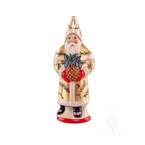 Vaillancourt Folk Art - Traditional Gold Santa Holding Pineapple Chalkware Figurine