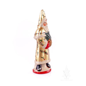 Vaillancourt Folk Art - Traditional Gold Santa Holding Pineapple Chalkware Figurine