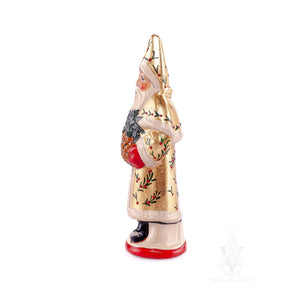 Vaillancourt Folk Art - Traditional Gold Santa Holding Pineapple Chalkware Figurine