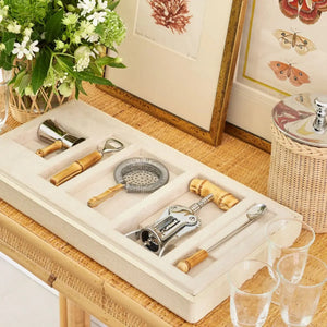 AERIN Shagreen Bamboo Bar Set, Cream