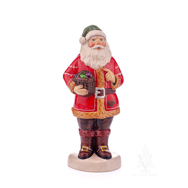 Load image into Gallery viewer, Vaillancourt Folk Art - Father Christmas with Basket of Ornament Kugels Chalkware Figurine
