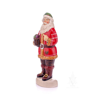 Vaillancourt Folk Art - Father Christmas with Basket of Ornament Kugels Chalkware Figurine