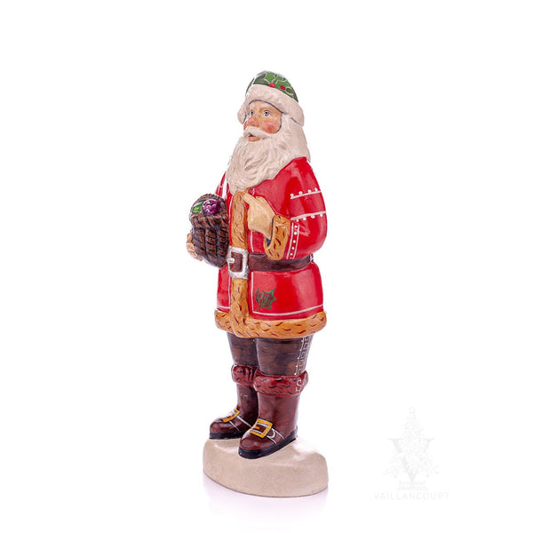 Load image into Gallery viewer, Vaillancourt Folk Art - Father Christmas with Basket of Ornament Kugels Chalkware Figurine
