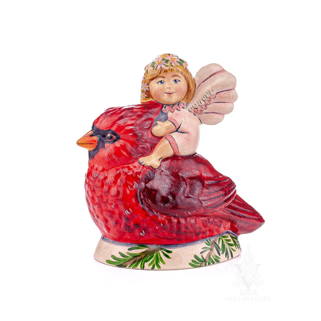Vaillancourt Folk Art - Angel Taking Flight on Cardinal Chalkware Figurine